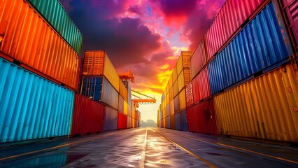Global Business Logistics: Container Cargo Freight Ship Transport. Concept Shipping Routes, International Trade, Container Handling, Warehousing Operations