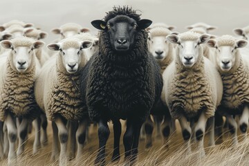 Obraz premium Black sheep. Backdrop with selective focus and copy space