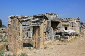 Ruins of ancient Greek city Hierapolis near Pamukkale, Turkey. Unesco World Heritage Site