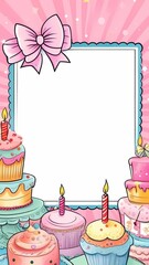 pastel colors frame with copyspace made from lot of birthday little cakes