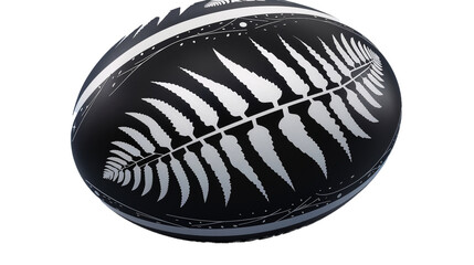 A New Zealand rugby ball with silver fern on a transparent background. PNG format, This PNG file, with an isolated cutout object on a transparent background. 