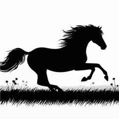 Obraz na płótnie Canvas Silhouette of a horse galloping through a meadow ,horse silhouette vector