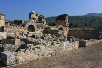 Ancient ruins of Hierapolis City near Pamukkale travertians, Denizli, Turkey