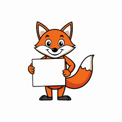 happy fox hold big blank sign square in center wit vector art illustration