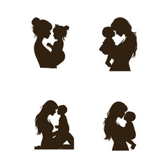 Flat Design Mother Caring his Son Silhouette
