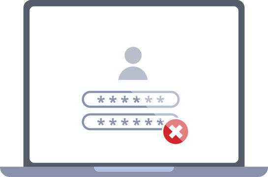 Alert laptop access icon cartoon vector. Wrong password. Denied service