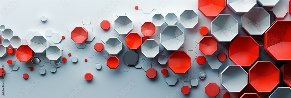 Poster a wall of red and white objects on a gray background