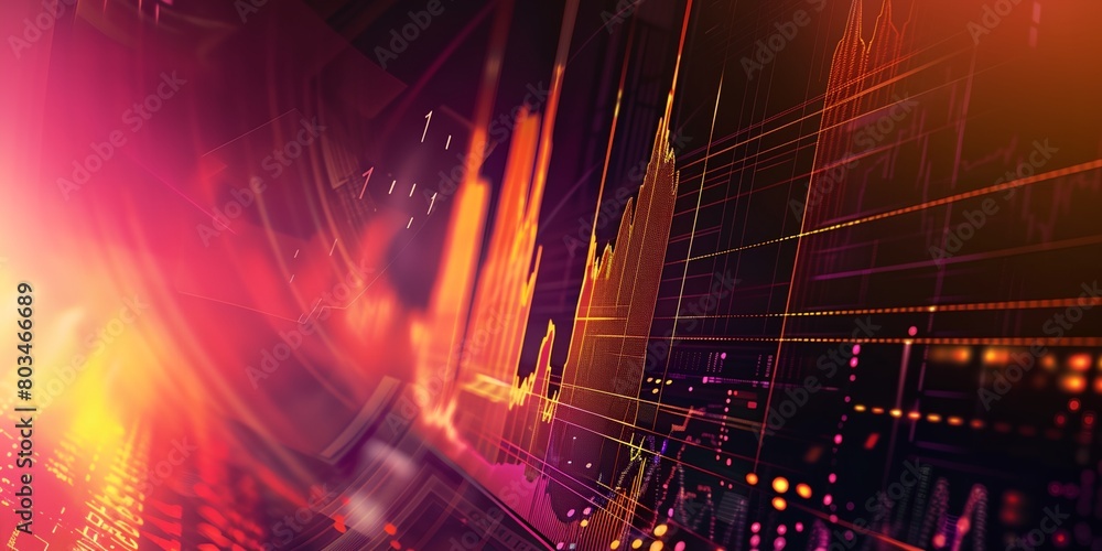 Poster a colorful abstract background with lines and dots in the middle of it, with a bright light at the e