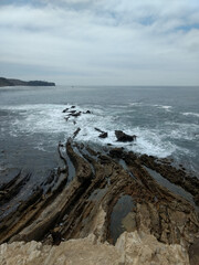 Ocean view at Palos Verdes Peninsula, Los Angeles, California. Beautiful marine landscape. Sea coast rocks and waves. 