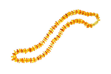 Natural Baltic Amber chain on white background