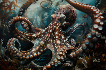 Obraz premium Majestic Octopus Reigns in Underwater Kingdom