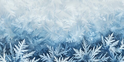 a frosty window with a blue pattern of leaves and branches