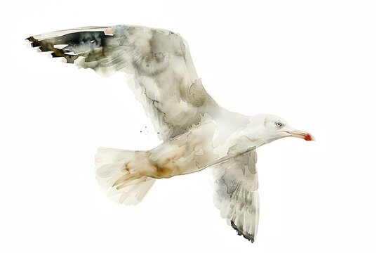 watercolor seagull bird flying with a white background