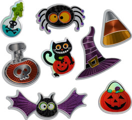 A collection of isolated spooky Halloween stickers no background