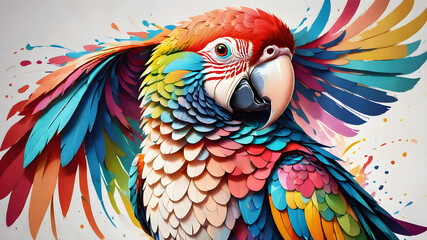 Fototapeta premium One macaw parrot and on a white with watercolor background