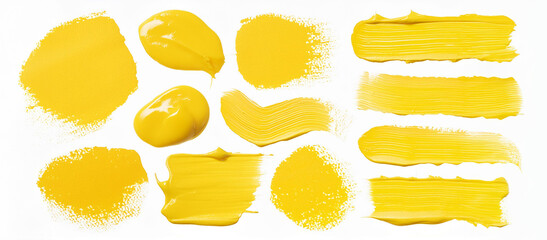 yellow paints, colorful stains, yellow paint traces, paint set