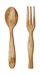 wooden spoon fork watercolor digital painting good quality