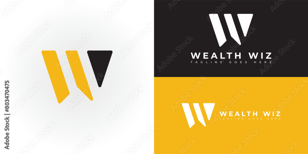 Poster abstract initial rounded letter w or ww logo in black-yellow color isolated on multiple background c