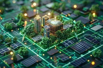 Obraz premium 3D Illustrate of Create an image representing the intersection of saving money energy and the global communication network.