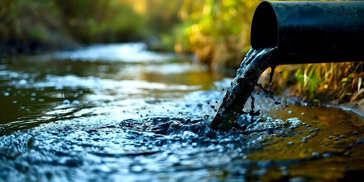Oil-contaminated water flowing from a pipe into rivers