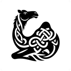 Camel silhouette in animal celtic knot, irish, nordic illustration