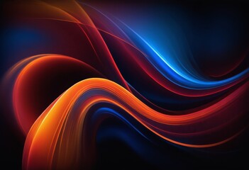 Fototapeta premium Abstract futuristic dark background of flowing curves with orange and blue neon colours