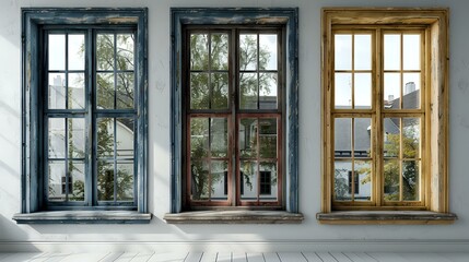 Functional Art: Three Windows with Varied Frame Colors