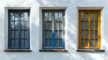 Obraz premium Symmetry and Order: Triptych of Windows Against White
