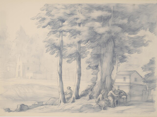 Delicate Pencil Drawing: Outdoor Scene Inspired by James Edwardamberly's Style