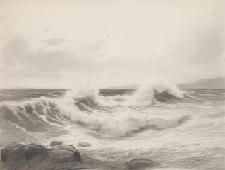 Ocean Waves Pencil Drawing: Inspired by John Constable and J.M.W. Turner's Style