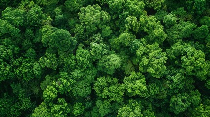 Top view of a dense and vibrant green forest canopy rich in detail.