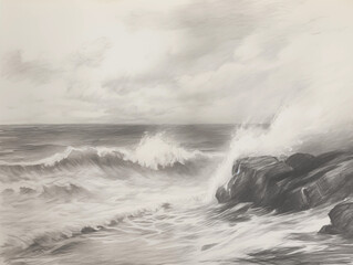 Ocean Waves Pencil Drawing: Inspired by John Constable and J.M.W. Turner