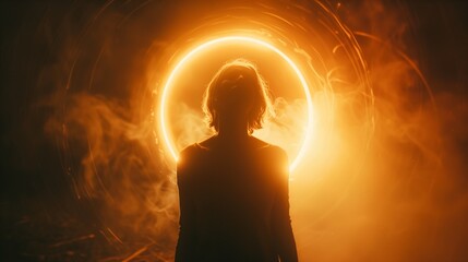A person surrounded by a halo of light, depicting enlightenment