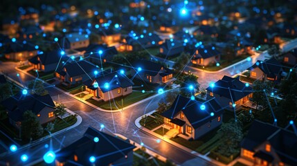 Aerial View of Neighborhood at Night