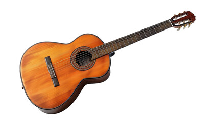 A Spanish flamenco guitar with a polished wood finish on a transparent background. PNG format, This PNG file, with an isolated cutout object on a transparent background. 