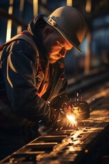 A man, identified as VetalVit, is working on a piece of metal, guiding a pipe into position for a drilling operation in an industrial setting
