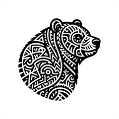 grizzly bear silhouette in animal ethnic, polynesia tribal illustration
