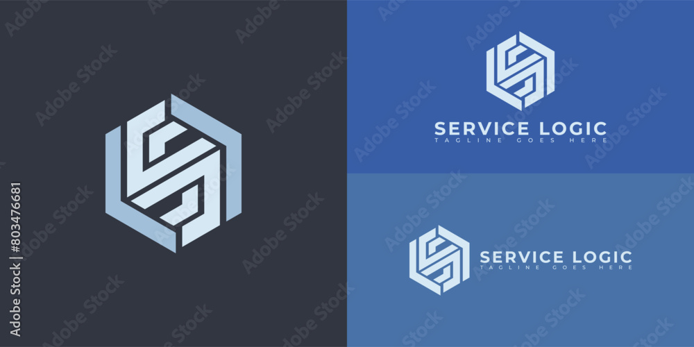 Poster abstract initial hexagon letter sl or ls logo in blue color isolated on multiple background colors. 