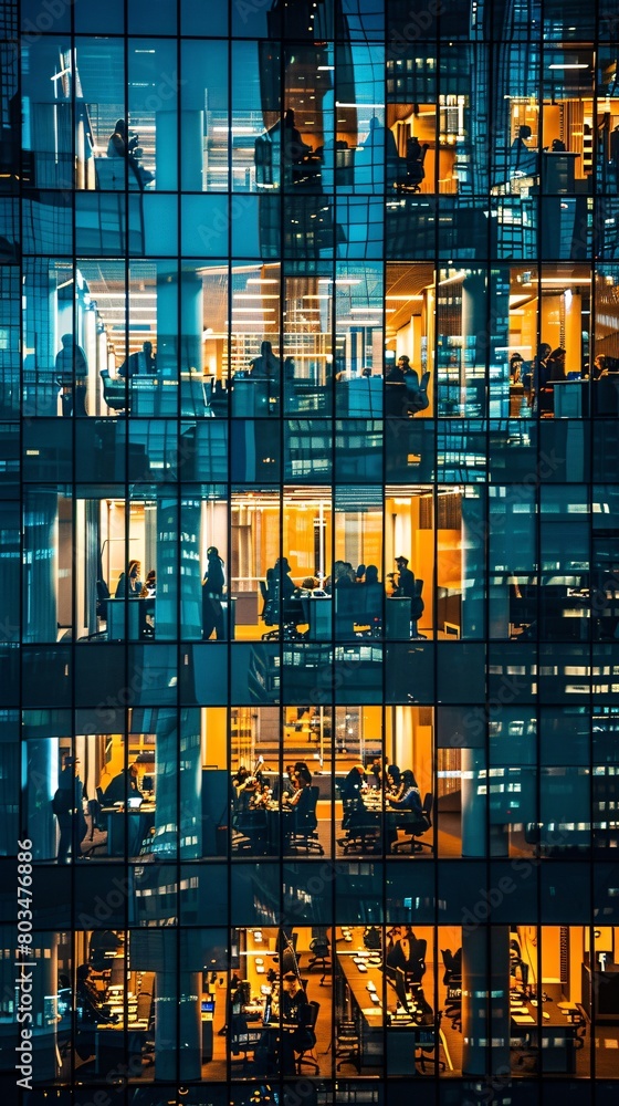 Wall mural modern glass business building from the street at night