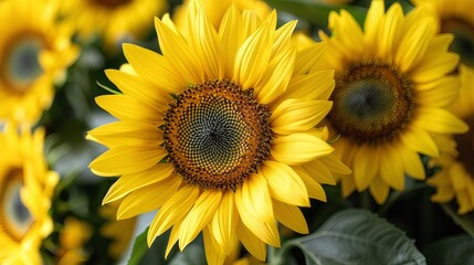Obraz premium Close-Up of Bright Yellow Sunflowers Highlighting Their Natural Beauty and Detail