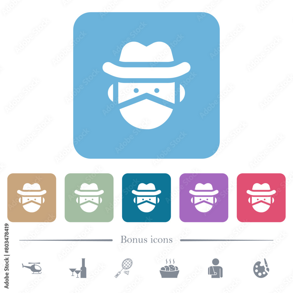 Poster bandit avatar solid flat icons on color rounded square backgrounds
