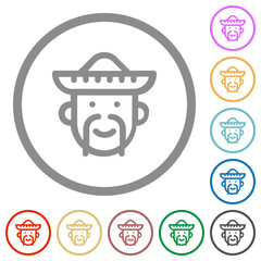 Mexican avatar outline flat icons with outlines