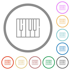 Piano keyboard outline flat icons with outlines