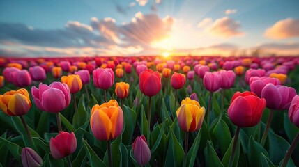 Field of tulips in Spring, AI-generative