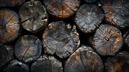 Fototapeta premium Close-up view of stacked wooden logs showcasing natural patterns