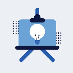 Presentation board with a light bulb idea, showcasing an innovative presentation. Vector illustration in flat style.