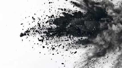 Monochrome abstract depicting chaotic smoke and debris explosion.