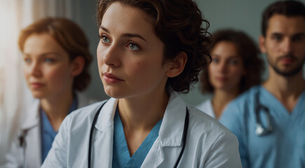 A female doctor with her teammates at the hospital.