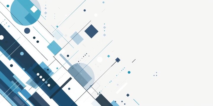 A white background with blue and gray geometric shapes, representing the theme of technology for an abstract business presentation Generative AI