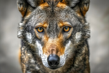 Fototapeta premium A look straight into your soul of a severe wolf female. Menacing expression of the young, two year old, european wolf, very beautiful animal and extreamly dangerous beast